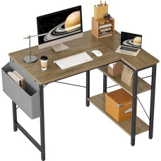 BEXEVUE L-kujuline laud - 100 x 70 cm mängulaud koos panipaikadega, pööratav PC nurgalaud, arvutilaud, nurgamängulaud õppimiseks, tööle, koju, magamistuppa, hall