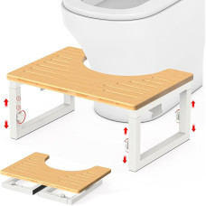 GLARETEX WC-tool Squat täiskasvanud kokkupandav WC-tool metallist jalg ja bambuspind reguleeritava kõrgusega bambusest vastupidav C-kujuline väljaheide hemorroidide, kõhukinnisuse, kõhupuhituse jaoks, valge