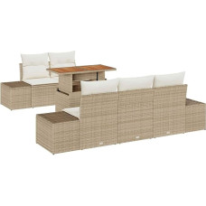 Rantry 6-teiliges Garten-Sofa-Set mit Kissen Beige Poly Rattan Gartenlounge Model3358640
