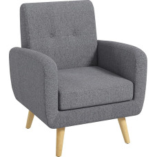 HOMCOM ühekohaline lamamistool, linase välimusega polsterdatud tool, kaasaegse disainiga TV-tool, käetoega tool istmepatjadega, puidust jalad, elutuppa, magamistuppa, helehall