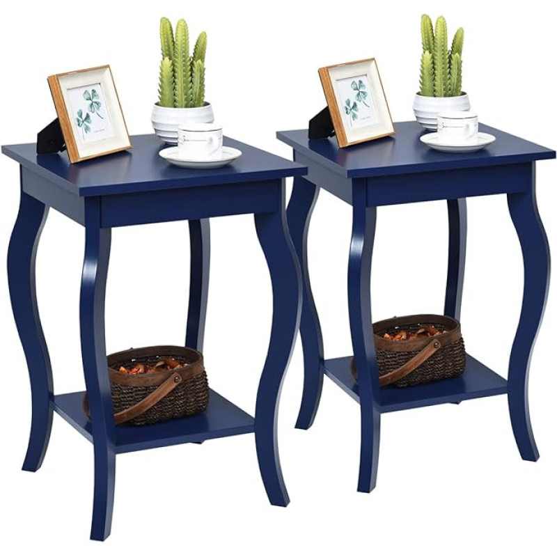 COSTWAY 2-osaline riiulitega öökappide komplekt, 2-korruseline puidust küljelaud, öökonsool, diivanilaud elutuppa, magamistuppa, 40 x 40 x 60 cm (sinine)