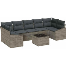 Rantry 8-teiliges Garten-Sofa-Set mit Kissen Grau Poly Rattan Gartenlounge Model3355308