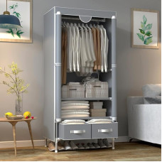 Anmas Power Kaasaskantav riidest garderoobikapp 2 sahtliga, kaasaskantav riidekapp riidekorvi ja riideriiulitega, 75 x 45 x 170 cm, garderoobikapp magamistuppa, hall