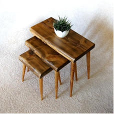 Massivholz 3-teiliges Nisttisch-Set - Rustikale handgefertigte Beistelltische aus Holz für Wohnzimmer, Couchtische & platzsparende Möbel