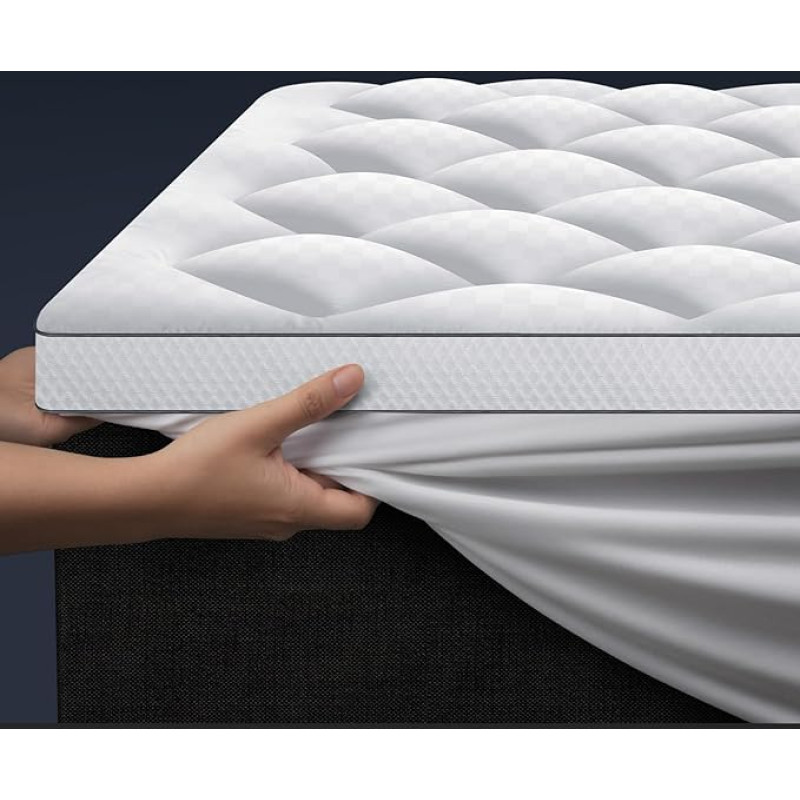 Autsel madratsitopper mäluvahupartiklitega, 180 x 200 cm, 500 g/m2, ultra pehme madratsitopper 4 mittelibiseva nurgapealsega, Premium madratsitopper, hüpoallergeenne, masinpestav mikrofiiberkangas