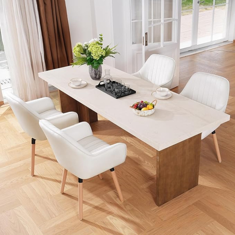 ELUCHANG söögitoolide komplekt 4 360° pöörlevad kreemvalge sametiga polsterdatud toolid kõrgete käetugede ja reguleeritavate jalgadega, 150 kg kandevõime, multifunktsionaalne köögitoolid, söögilaud