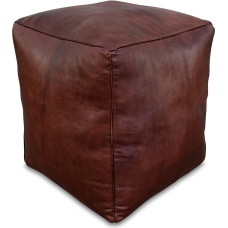 Poufs&Pillows Nelinurkne nahast pouf XL - Käsitsi valmistatud - Täidetud - Ottomani Bean Bag Jalahoob (tumepruun)