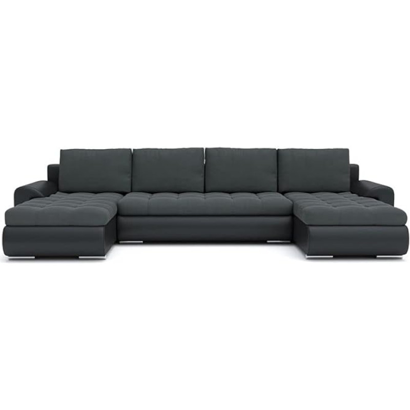 Mebligo - Tokyo III nurgadiivan magamisfunktsiooniga ja voodikastiga, kunstnahast nurgadiivan, U-kujuline 302 x 159 x 89 cm, elutuba, nurgadiivan elutoas, diivanvoodi hall/kunstnahast, must