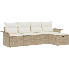 Rantry 5-teiliges Garten Sofa Set mit Kissen Beige Poly Rattan Gartenlounge Model3358860