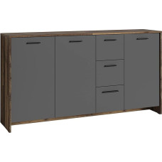byLIVING Ben/Sideboard 3 ukse ja 3 sahtliga / Vanapuidust kingakapp antratsiidi värvi esipaneelidega / Vanapuidust kapp / Mustad käepidemed B 153 x K 83 x S 35 cm