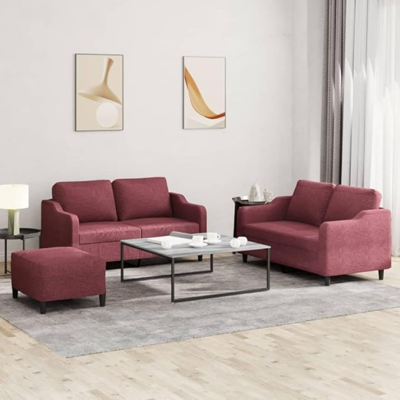 ZQQLVOO 3-TLG. Sofagarnitur mit Kissen Weinrot Stoff Gemütliches Sofa Set mit strapazierfähigem Stoff und robustem Gestell für Wohnzimmer