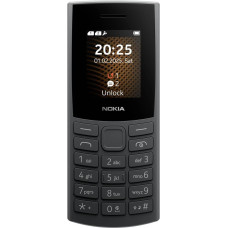 Nokia 105 4G 2nd Edition (2024) (1,77-tolline ekraan, eemaldatav 1450 mAh aku, 128 MB mälu laiendatav, Bluetooth 5.0, USB Type-C, 3,5 mm pistikupesa, Dual SIM, IP54, FM-raadio) Charcoal