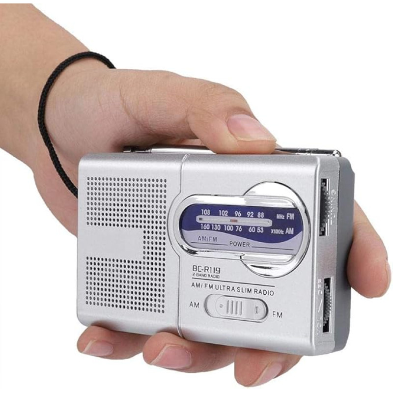 Bewinner AM/FM multifunktsionaalne taskuraadio koos pikendatava antenniga, HD Sound Dual Band väike raadio teleskoopantenniga, 9 x 5,7 x 2,2 cm, valge