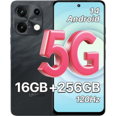 UMIDIGI Note 100 5G mobiiltelefon, Android 14 nutitelefon ilma lepinguta, 6,8-tolline HD + 120Hz nutitelefon, 16GB + 256GB / 1TB TF, Dual SIM 5G Android mobiiltelefon, 50MP + 16MP kaamera / 5000mAh / Face ID / GPS