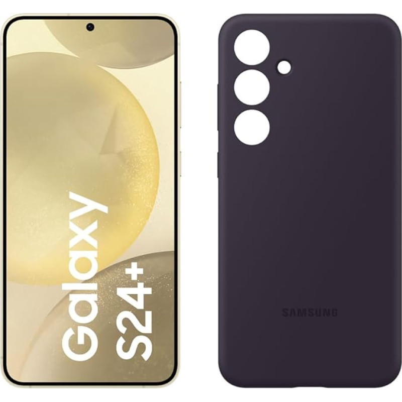 Samsung Galaxy S24+ AI nutitelefon, 12 GB RAM, 256 GB mälu, kollakas kollane, silikoonist ümbris tumelillakas