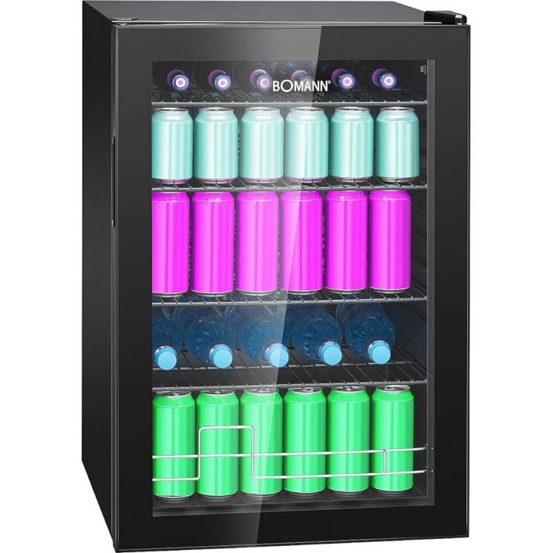 Bomann® Drinks Fridge 4 Shelves | Up to 178 Cans | Fridge with Glass Door 39 dB Quiet | Fridge Drinks 115 L | Bottle Fridge | Drinks Fridge Large | Beer Fridge KSG 7290