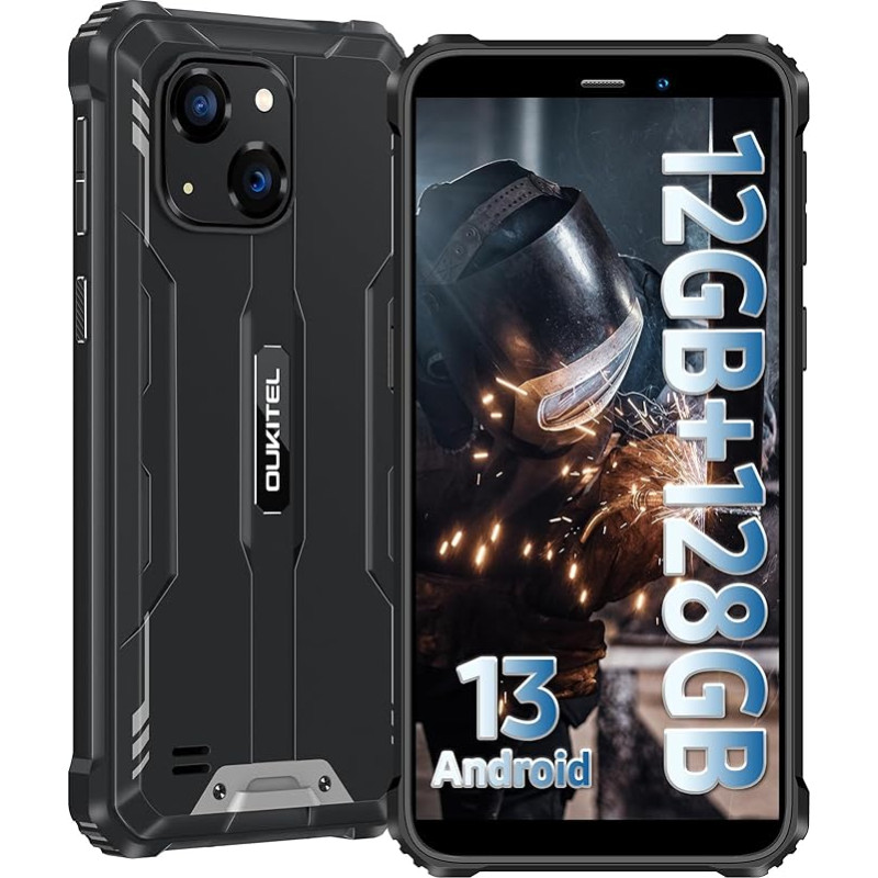 OUKITEL WP32 Androidi 13 välitelefoni, 12GB + 128GB (1TB laiendatav), vastupidav nutitelefon ilma lepinguta, 15 cm, HD+ ehitusplats, 20MP + 5MP kaamera, 4G Dual SIM, IP68/NFC/OTG/GPS/Face ID