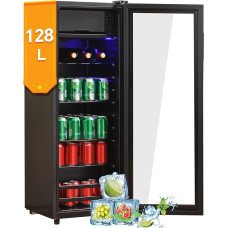DRIXNO 128L fridge, 8L freezer, 120L fridge, holds 94 cans of lemonade, water, beer or wine. Quiet operation, compressor cooling system, energy efficient, adjustable shelves