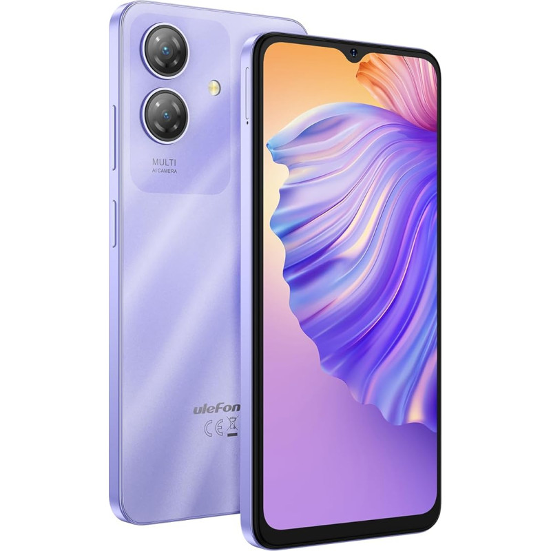 Ulefone Android 14 nutitelefon ilma lepinguta Note 21, 8GB RAM + 128GB ROM, 6,56-tolline HD+ suur ekraan, 13MP + 8MP, Dual SIM mobiiltelefon, 5000 mAh aku, sõrmejälg + näotuvastus, GPS, lilla värviga