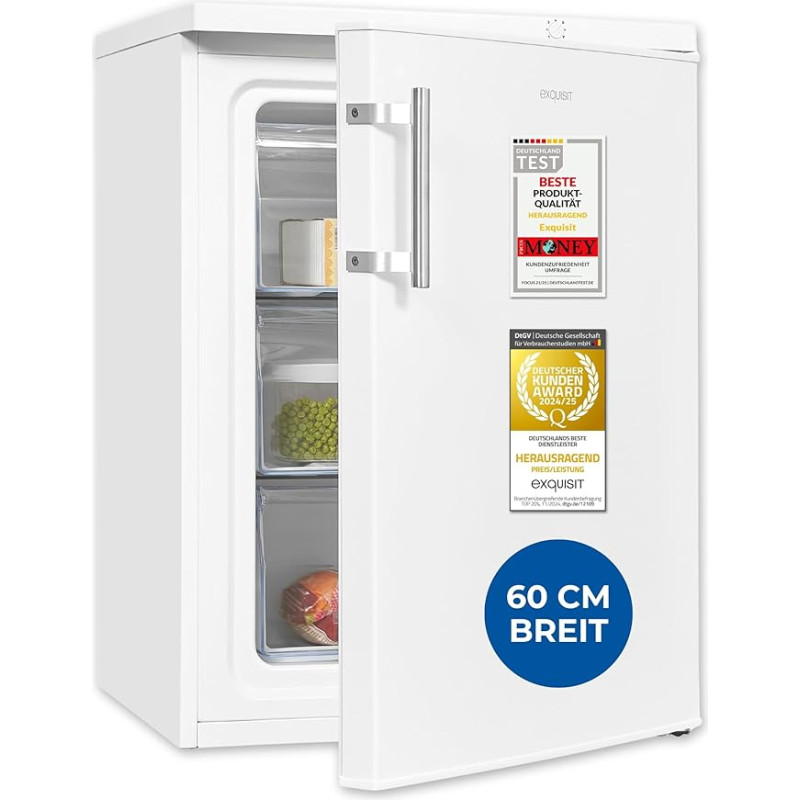 Exquisit GS18-H-170E Freezer 60 cm Width, 98 Litres, Small, 3 Drawers, 4-Star Freezer, Handle, White