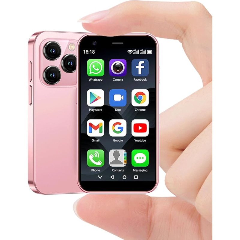 BLKE Mini mobiiltelefon, 4G mini nutitelefon lastele, 3-tolline HD ekraan, varundamine Odavad mobiiltelefonid lastele, Android 12.3GB RAM + 32GB ROM Tiny 2000mAh Face ID/OTG/Dual SIM Pink