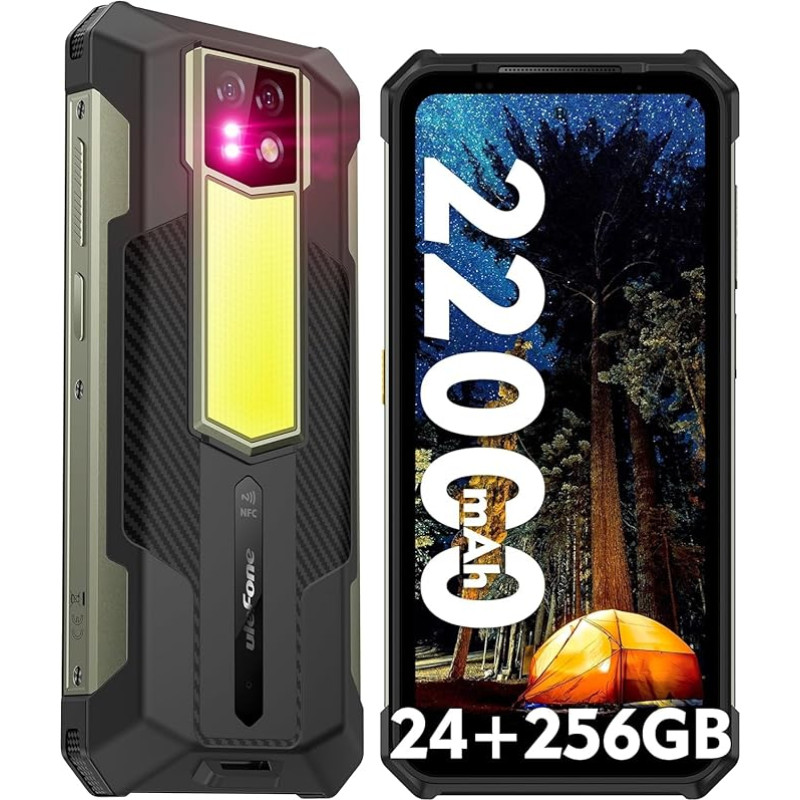 Ulefone Armor 24 Outdoor Smartphone Android 14 OS 24+256GB/SD-2TB, 22000mAh aku 1000LM Camping Light Outdoor mobiiltelefon Octa-Core, 6.78 FHD + 120Hz ekraan, 64MP + 64MP kaamera IP68 NFC/OTG/GPS 4G