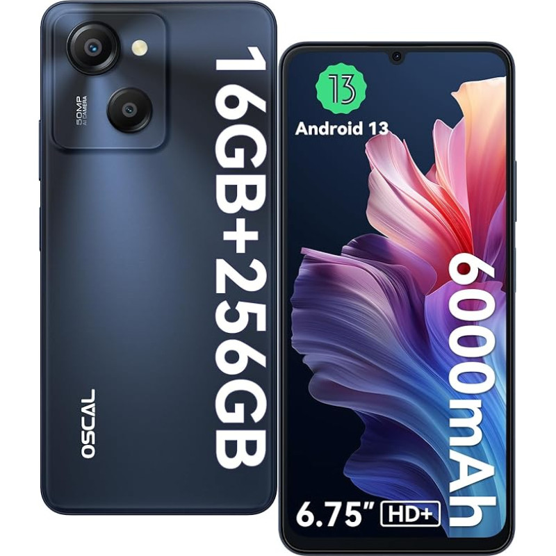 OSCAL Modern 8 nutitelefon ilma lepinguta 256GB + 16GB/1TB, 6,75-tolline HD + 90Hz mobiiltelefonid, Octa-Core Android mobiiltelefon 2Ghz, 50MP + 8MP, 6000mAh / 18W kiirlaadimine, sõrmejälg / näo ID, Dual