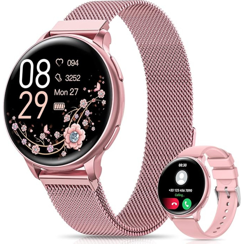 RUXINGX Naiste nutikell koos telefoni funktsiooniga 1,27-tolline HD täis puuteekraaniga kell koos SpO2 südame löögisageduse monitoriga Menstruatsioonitsükli unemõõtja sammuloenduriga Fitness Tracker IP68 iOS Android Coral Pink