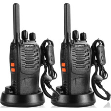 Walkie Talkie PMR446 litsentsivaba professionaalne raadio, 16 kanalit, väga suur leviala, Walkie Talkie VOX käed-vabad funktsiooniga, sisaldab kõrvaklappe ja USB-laadijat (must, 1 paar)