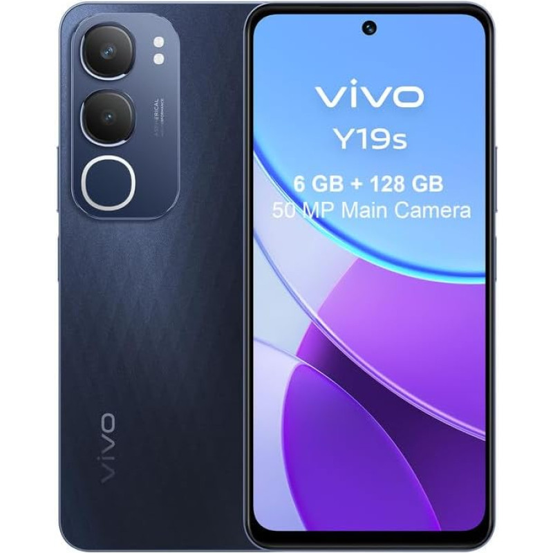 VIVO Y19s nutitelefon 6GB RAM + 128GB ROM 50MP peakaamera 5150mAh aku dünaamiline valgus Super Bright 6.68 tolli IP64 4G telefon Dual SIM Android 14 Must