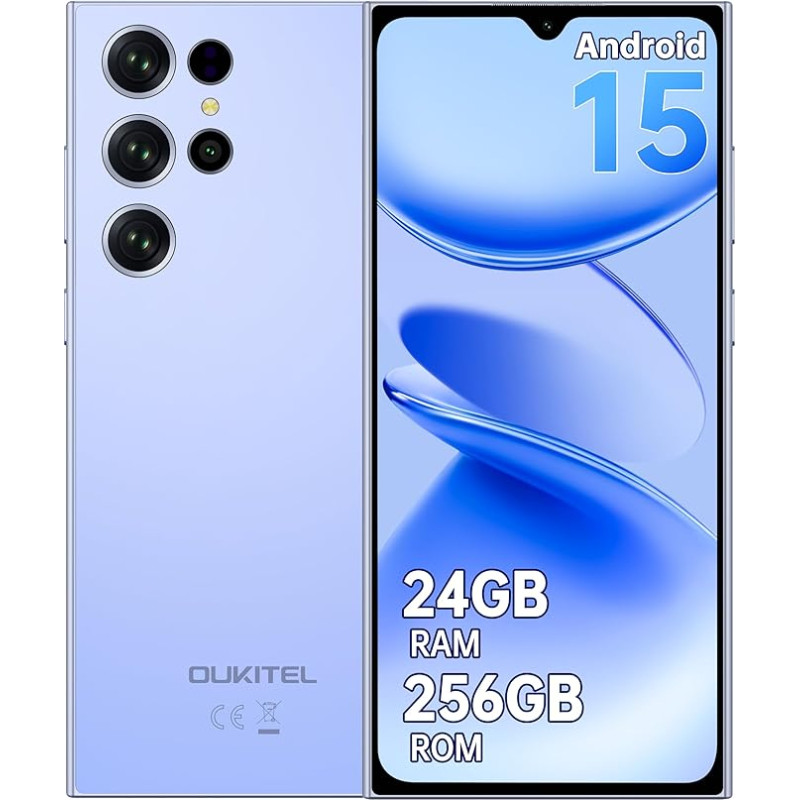 OUKITEL C61 Pro Android 15 nutitelefon ilma lepinguta, 24GB + 256GB/1TB mobiiltelefon ilma lepinguta, 6,88-tolline HD + 90Hz ekraan 5150mAh nutitelefon, 13MP + 5MP kaamera, Dual SIM 4G mobiiltelefon, NFC