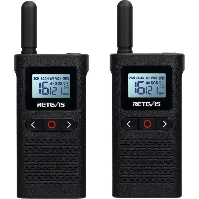 Retevis RB628 Mini Raadio, 1500 mAh PMR446 Walkie Talkie laetav, VOX, 10 kõnetooni, LCD ekraan, 16 kanaliga professionaalne Walkie Talkie perekondlikuks tegevuseks (2 tk, must)