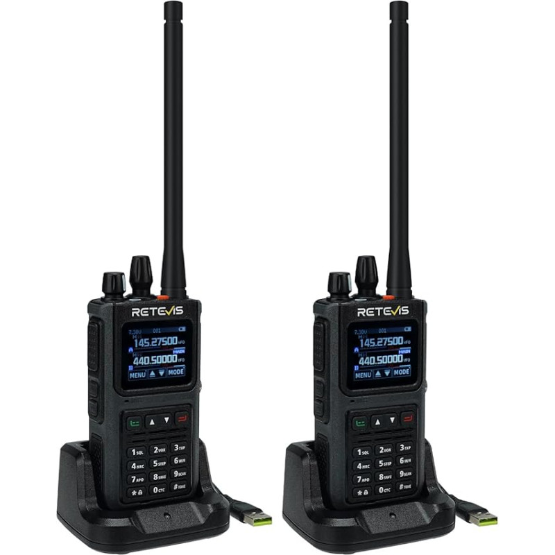 Retevis C1 amatöörraadio, kahesageduslik Walkie Talkie, veekindel IP67, mürasummutus, grupikõne, tüüp C, 1800 mAh, käeshoitav raadioside suure ulatusega metsapäästmiseks, jahil (must, 2 tk)