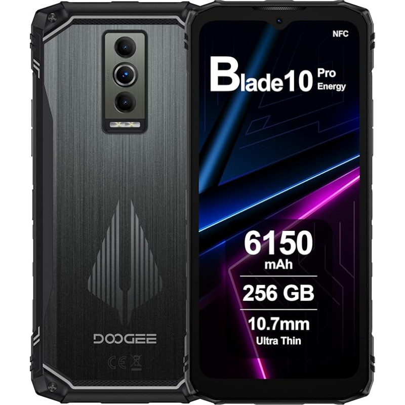 DOOGEE Blade10 Pro Energy Outdoor mobiiltelefon Android 15, 6GB RAM + 256GB ROM, 6150mAh, 6,56-tolline HD+ 90Hz IPS, 50MP AI kaamera, Octa-Core, Dual SIM, NFC, Outdoor nutitelefon ilma lepinguta, 2025