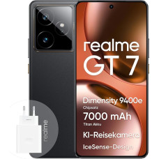 realme GT 7 nutitelefon 5G 12+256GB, Dimensity 9400e lipulaeva kiibistik, 7000mAh titaanaku, 6000 Nits ekraan, 50MP IMX906 OIS kaamera, Al Planner, IP69, IceSense Black