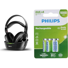 Philipsi juhtmevabad TV-kõrvaklapid üle kõrvade SHD8850/12 Juhtmevabad HiFi-kõrvaklapid Suurepärane heli & Philips R03B4RTU10/10 Patareid ja lambid 42 x 10,5 x 44,5 mm, 4 tk komplektis