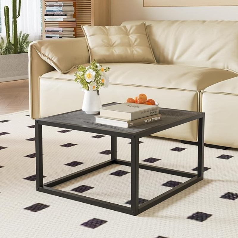 JUISSANO kohvilaud, elutoa laud, diivanilaud, elutuba, tööstuslik stiil, terasraam, lihtne kokkupanek, magamistoas, 60 x 40 x 60 cm (B x K x S), must/hall