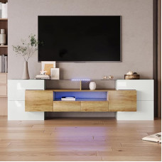 KecDuey TV kapp 200 cm Stiilne TV kapp Lowboard High Gloss LED valgustusega elutoa mööbel Moodne disain Elegantne klaaspind (puiduvärvi, 200 cm)