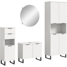 xonox.home Vannituba Reef 4-osaline kombineeritud vannitoamööbli komplekt Väikesed vannitoad Täielik vannitoamööbli komplekt valge valamukapp peeglikapp ümmargune