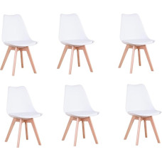 6 valge söögitooli komplekt, köögitoolid, 6 tooli, söögitoa toolid, kaasaegsed söögitoolid söögituppa, kööki ja kontorisse, pehmendusega istme ja pöögist jalgadega (valge, 6)