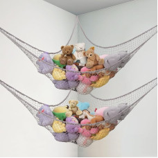 Powkoo Teddy Hammock, eriti suur mänguasja Hammock pehmetele loomadele, pehme pehmo mänguasjade hoiuvõrk lastetoas, väikelaste toas, lastetoa kaunistuses, hall, 2 tk.