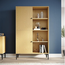 SONNI vitriinkapp, kõrge kapp, 100 x 35 x 160 cm, 8 kambriga, 2 uksega, kapp, raamaturiiul 2 reguleeritava kõrgusega riiuliga elutuppa, magamistuppa, kööki, söögituppa, kontorisse, puidust