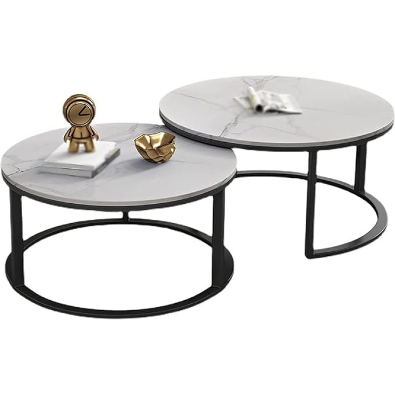 Moodne ümmargune kohvilaud 2-st laudadest koosnev komplekt Rustic Plank Design ja must terasraam elutuppa magamistuppa kodukontorisse