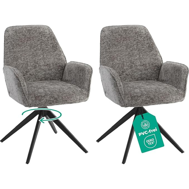 Linele Söögitoatoolide 2 tume halli värvi komplekt - 360° pööratav ja pehme šenillkangas - kõrge istmemugavus laineriputusega - kaasaegne disain ja lihtne kokkupanek - PFC-vaba ja Öko-Tex sertifitseeritud