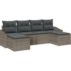 Rantry 6-teiliges Garten Sofa Set mit Kissen Grau Poly Rattan Gartenlounge Model3346829