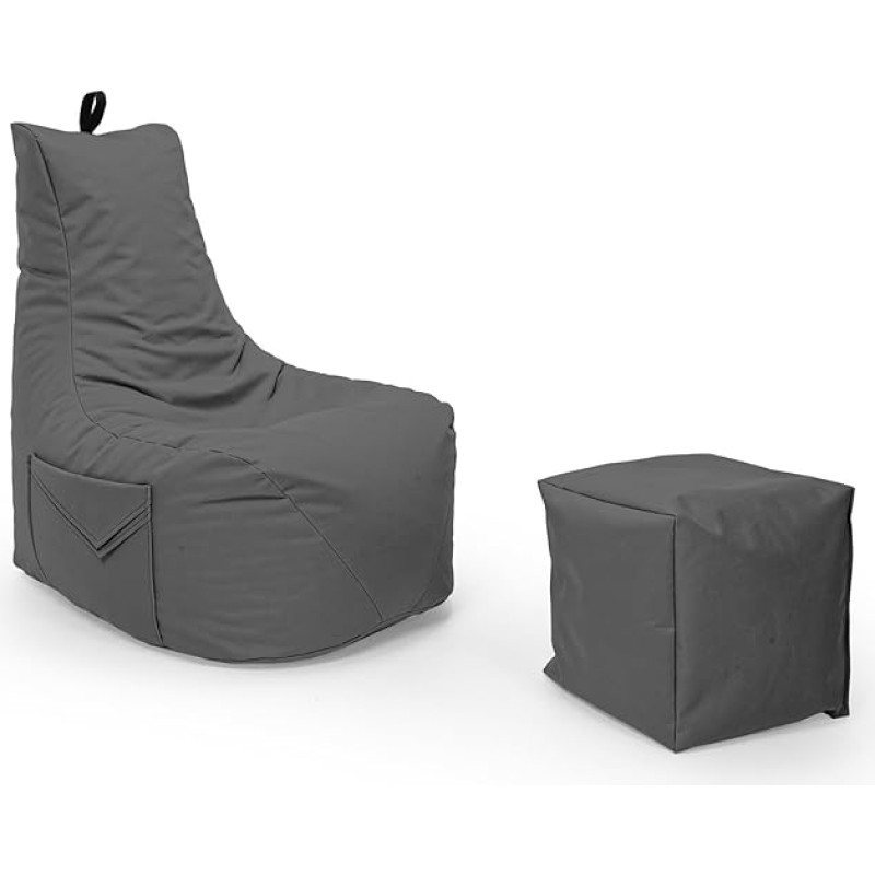 Nadimaideal Gamer Comfort Bean Bag XL - XXL lastele, teismelistele ja täiskasvanutele Indoor ja Outdoor Gaming Bean Bag täitmine EPS helmed (Anthraite, XXL Bean Bag with Stool)