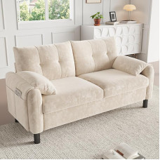 Luxeza kaasaegne 2-kohaline diivan, mugav polsterdatud diivan šenillkangast paksude padjadega, hubane diivan elutuppa, magamistuppa, väikesesse korterisse, Skandinaavia mööbli polsterdatud mööbel