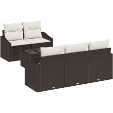 Rantry 6-teiliges Garten Sofa Set mit Kissen Braun Poly Rattan Gartenlounge Model3346598