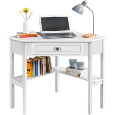 Yaheetech L laud, suur nurgalaud, arvutilaua, meigilaud koos sahtliga magamistuppa, õppetuppa, valge, 106 × 71,5 × 76,5 cm