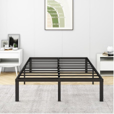 VERFARM Kahekohaline voodiraam, metallist voodi 135 x 190 cm, kõrgus 36 cm koos voodi allapoolega, kahekohaline voodi, metallist platvormvoodiraam terasliistude toega, lihtne kokkupanek, must